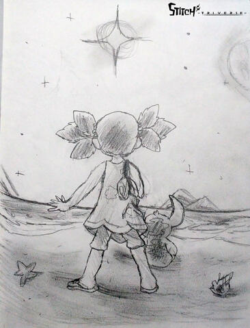An early Triversal sketch w/ Yuna and Stitch by D Barenzu.